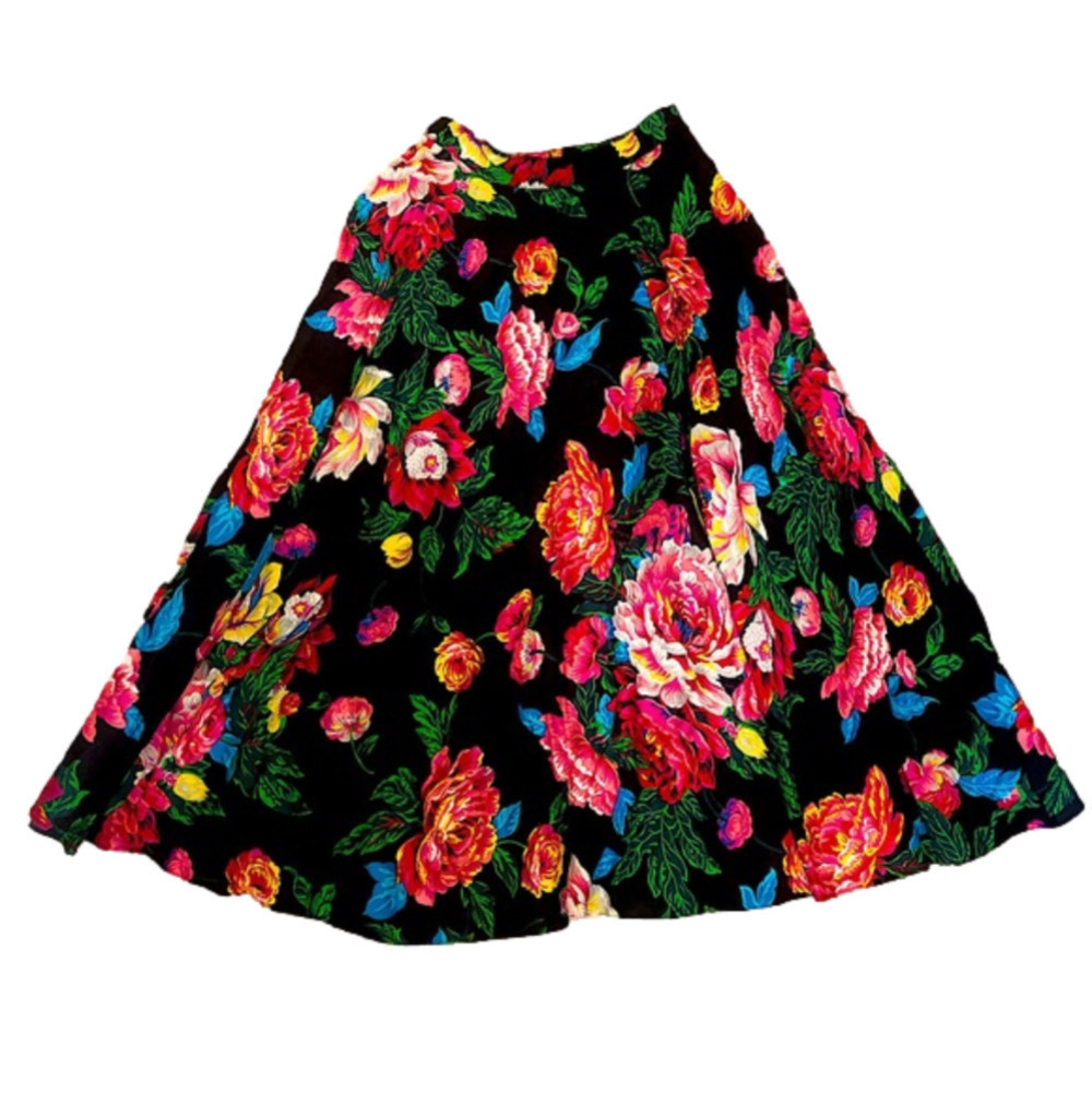 VTG I.B. Diffusion Floral Highwaist Circle Skirt w Pockets Sz Small XS 24” Waist